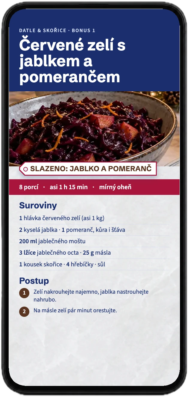 Recept na červené zelí s jablkem a pomerančem z bonusu, zobrazený v mobilu
