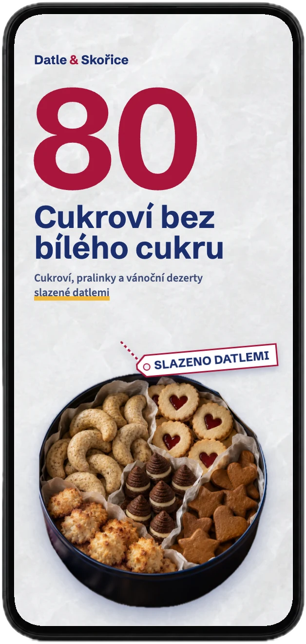 Obálka kuchařky Cukroví bez bílého cukru s 80 recepty v mobilu